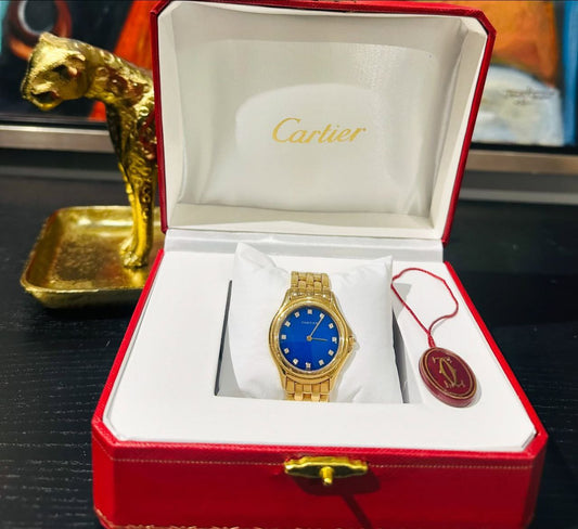 Just arrived!!! 🔱regalo perfecto para mamá Reloj Cartier Panther Cougar en Oro 18kt solo $7,995 Reg $10,800 Peso 107g 34mm Saphyre Cristal Royal Blue Unisex Diamonds Financiamiento disponible