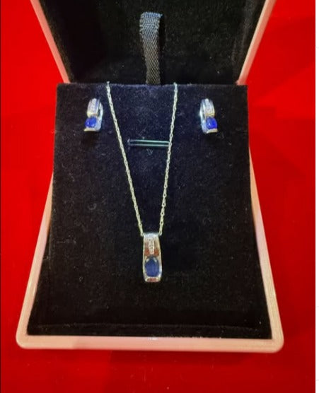 Set de 3 en Oro Blanco 14kt zafiro 💙diamantes 💎